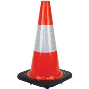 TRAFFIC CONE 450MM REFLECTIVE DAY/NIGHT RUBBER BASE