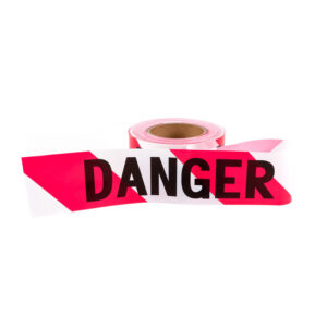 BARRIER TAPE 100M ROLL DANGER RED/WHITE STRIPE 75MM WIDE